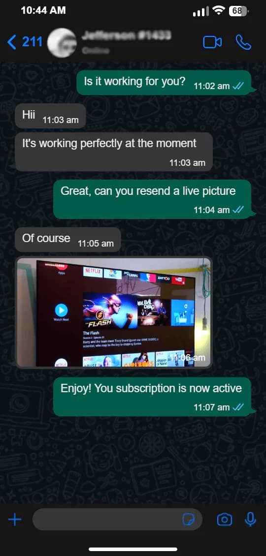 Customer confirmation that their TREX IPTV setup is working
