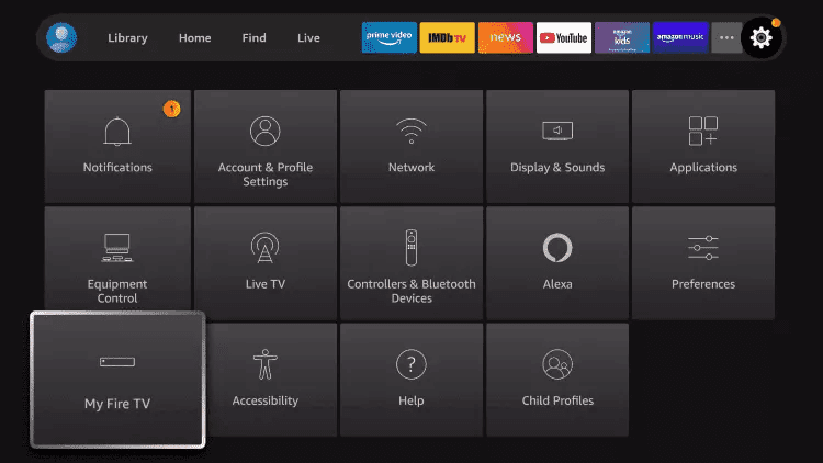 My Fire TV selected in Firestick settings before enabling Install unknown apps
